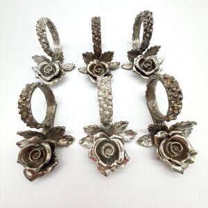 Vintage Princess House Rose Napkin Rings Silver Plated Floral Set of 6